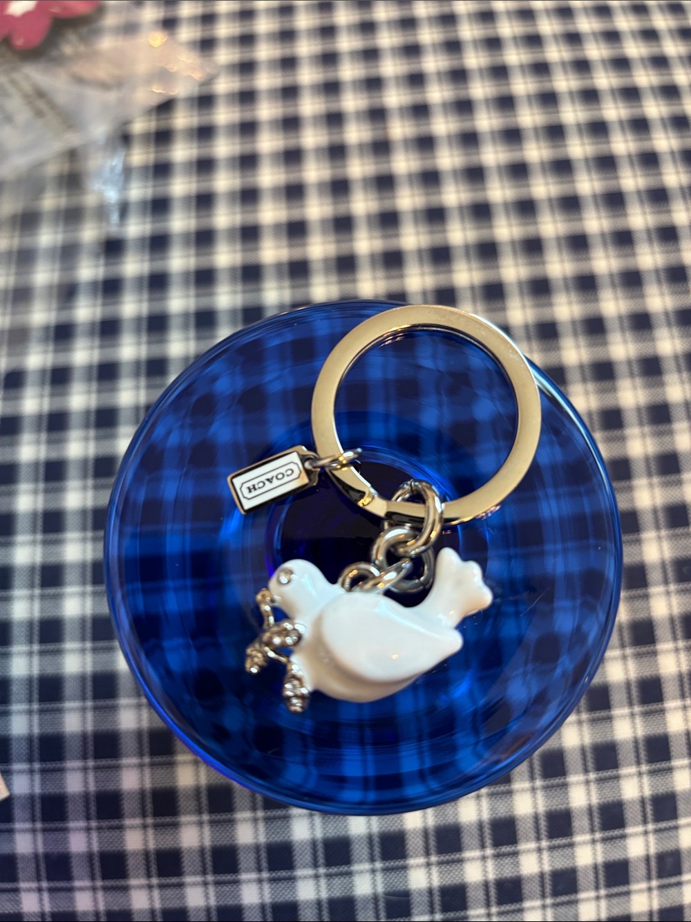 Coach White Enamel Dove Keyring with silver  Hardware